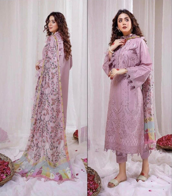 3PC Lawn Embroidered Shirt With Digital Printed Dupatta-323
