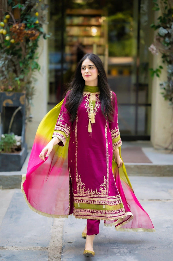 3PC Lawn Embroidered Shirt With Bamber Chiffon Dupatta-304