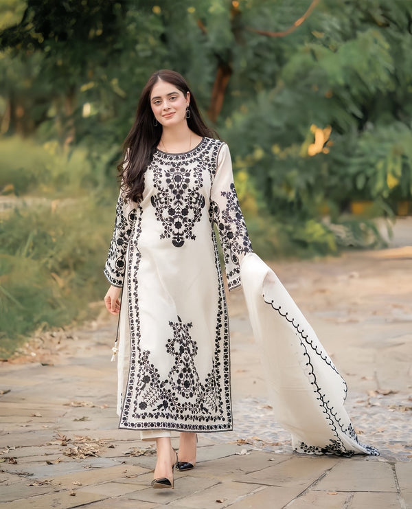 3PC Lawn Embroidered Shirt With Chiffon Embroidered Dupatta-314